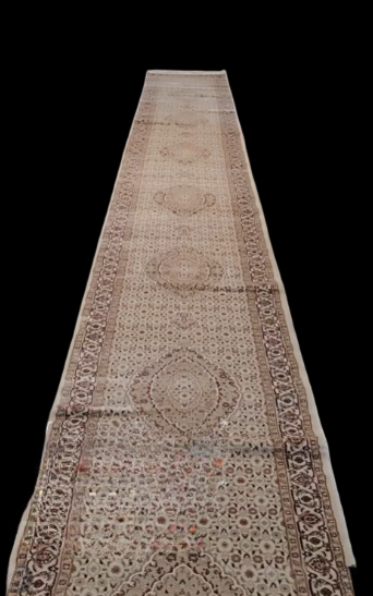 White Beige Medallion Runner Rug