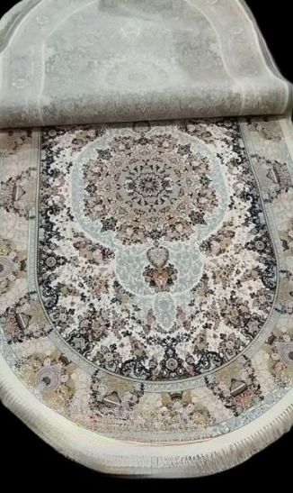 Persian machine-made oval rug with star medallion