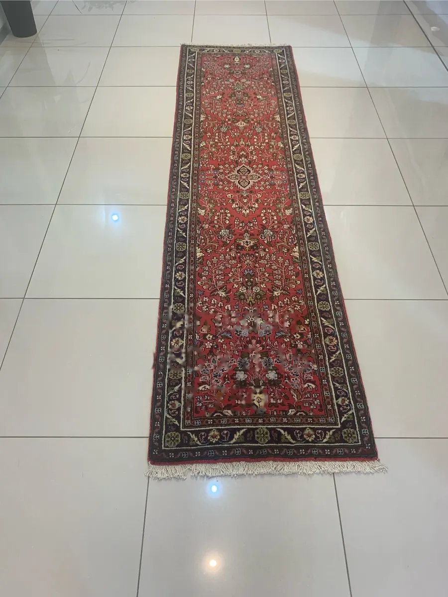 Hamedan handmade runner rug with rust floral pattern