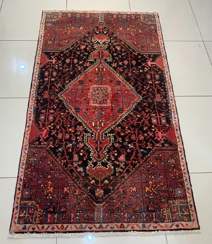 Ivory Baluch runner with two columns of geometric medallions