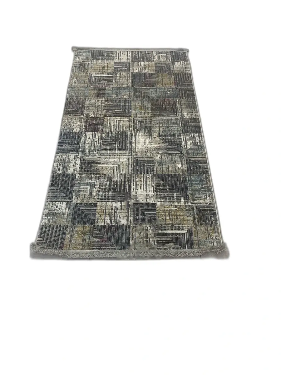 Retro grey geometric patchwork machine-made rug