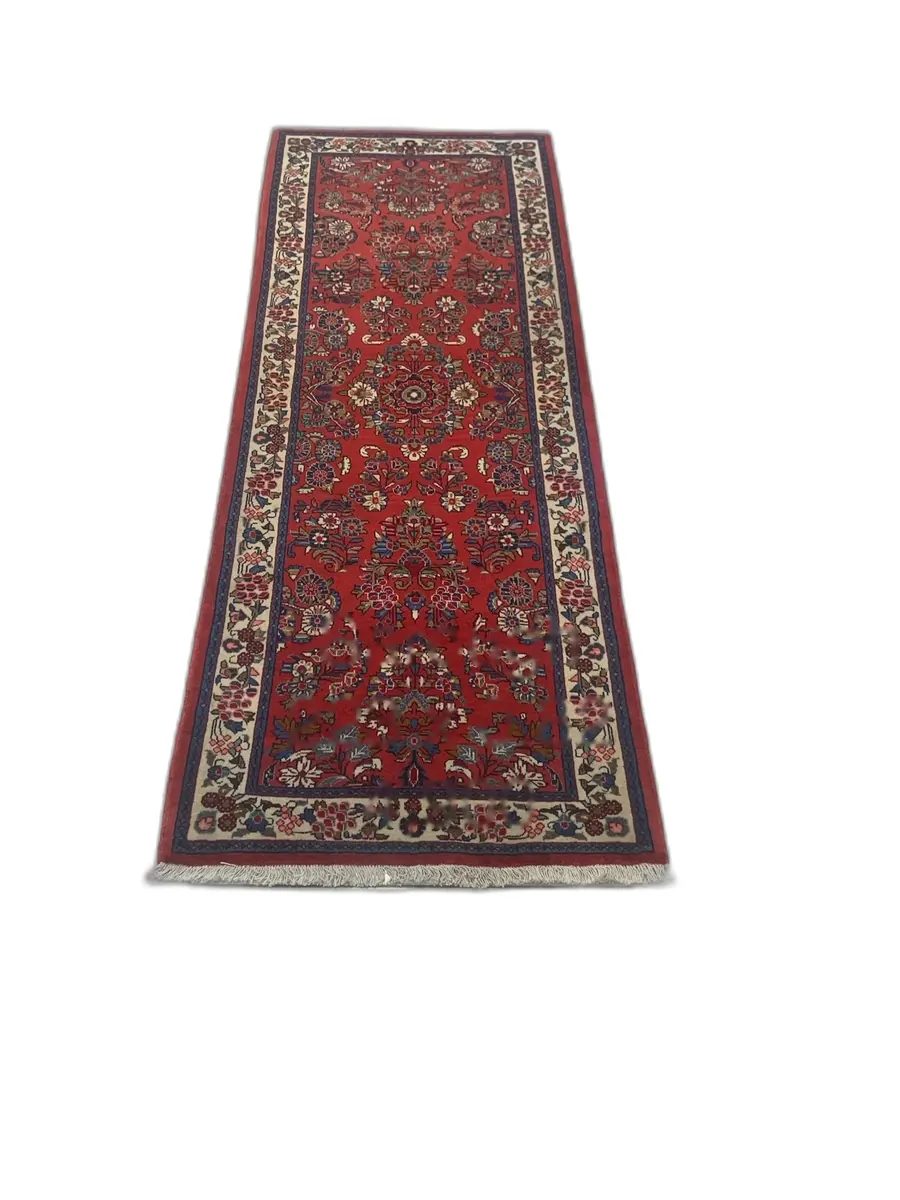 Sarough handmade runner rug with red floral pattern