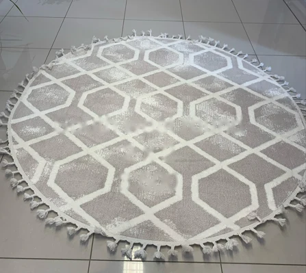 Round hexagon lattice tasselled rug
