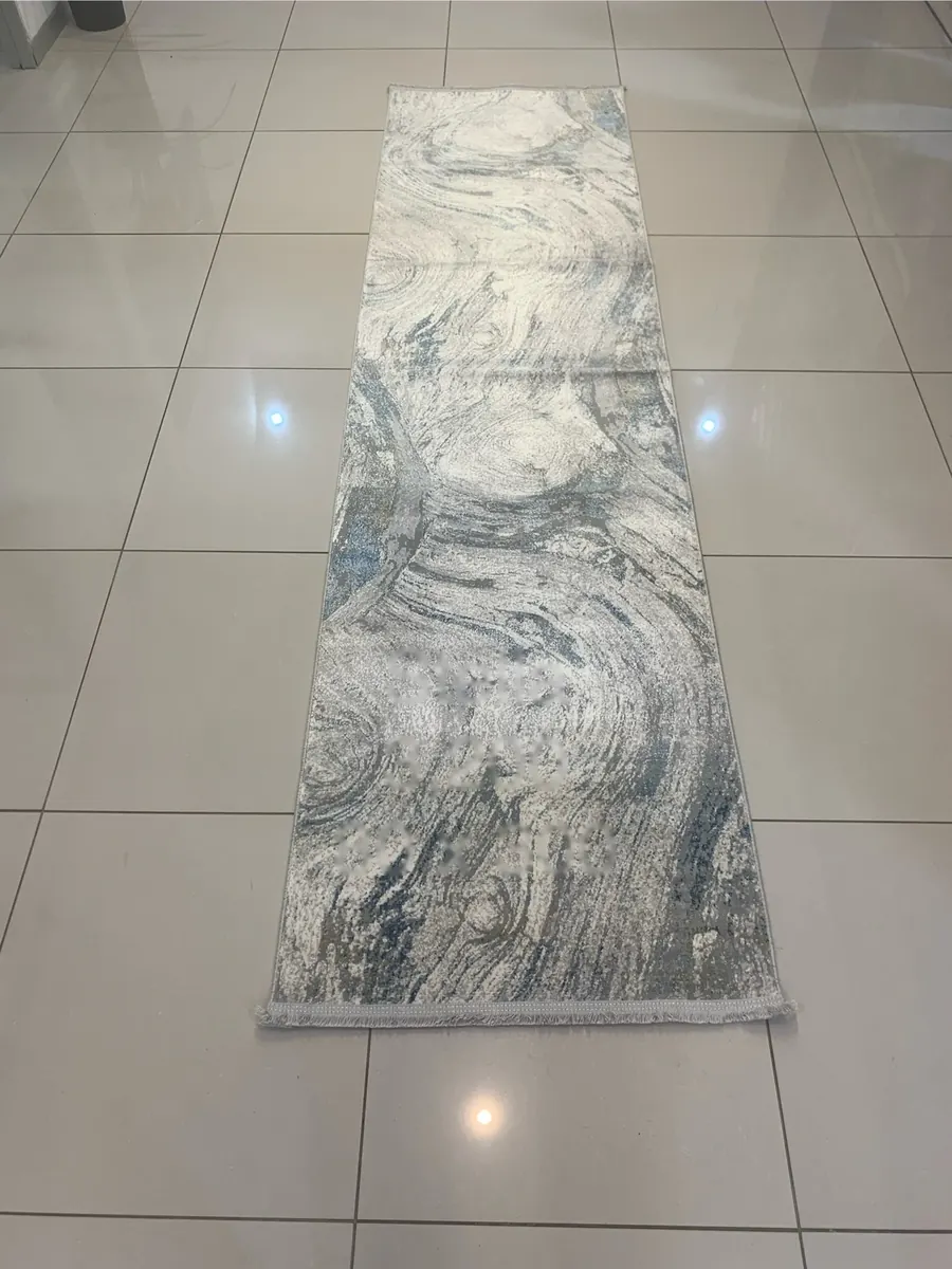 Stella machine-made runner rug with beige marbled abstract pattern