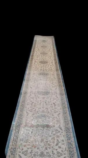 Cream Floral Blue Border Runner Rug