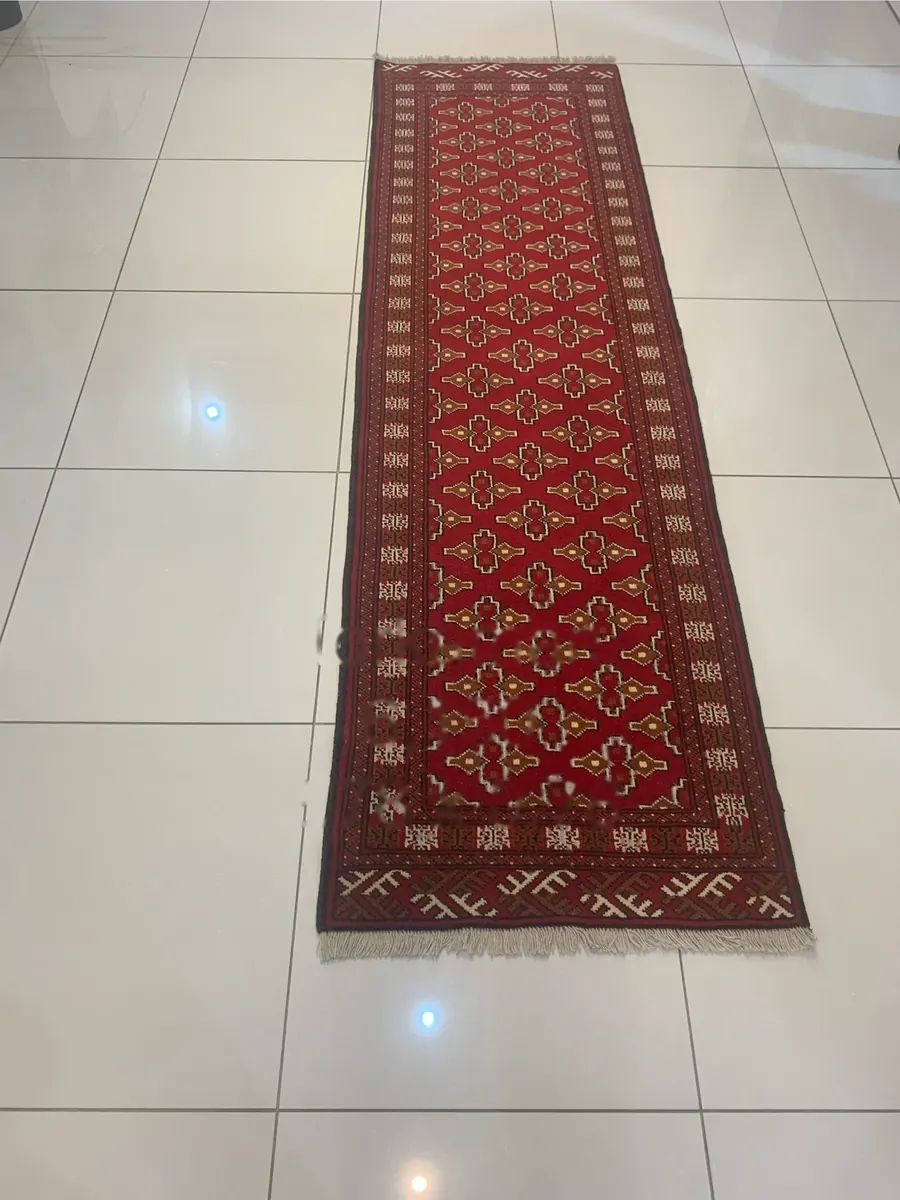 Torkaman handmade runner rug with red boteh motif pattern